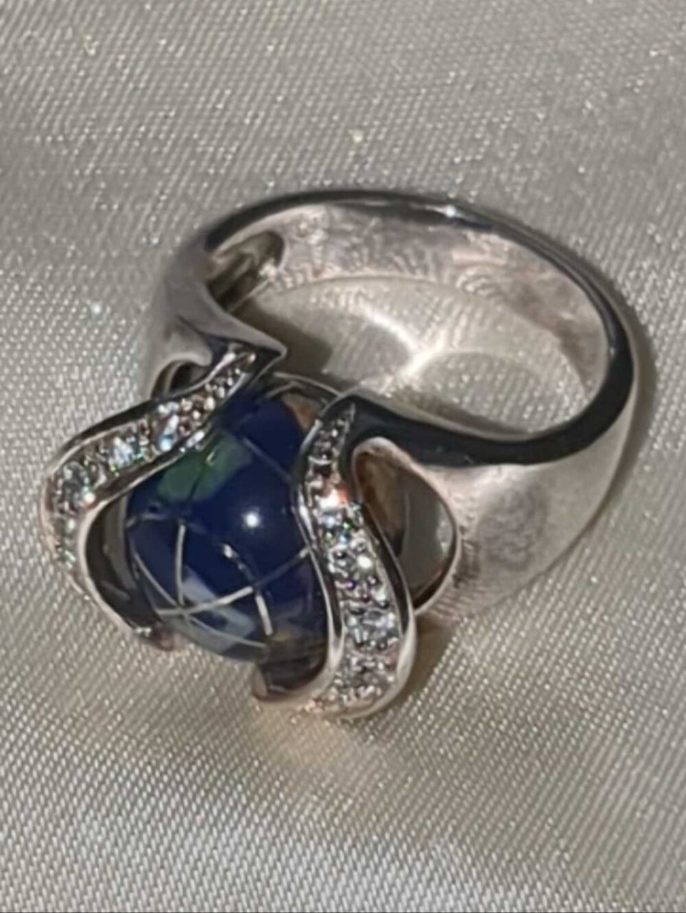 VINTAGE Lapis Sterling Silver Globe Ring
